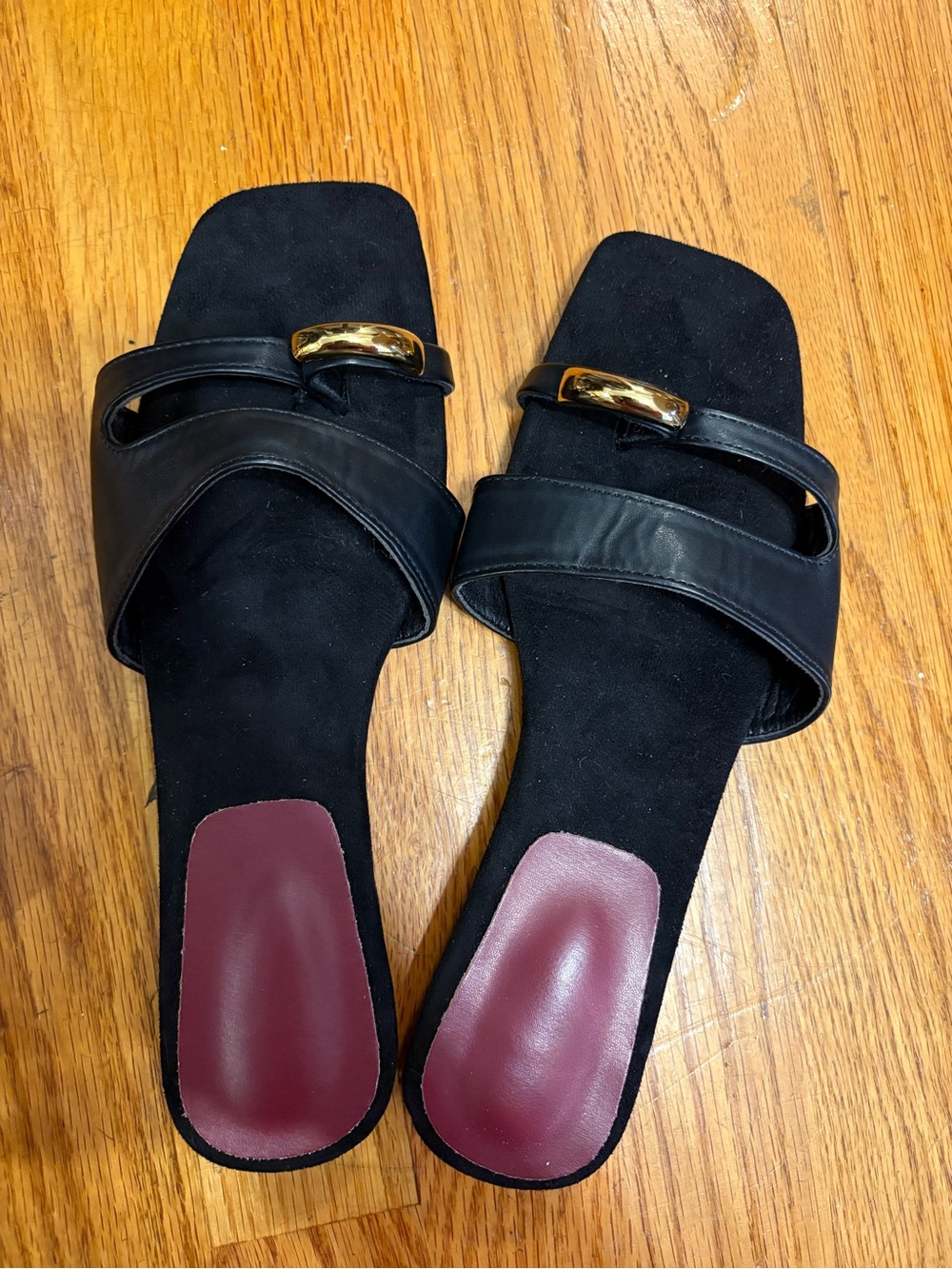 Women’s Black Slide Sandals with Gold Accent